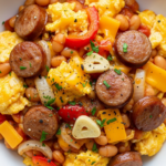 Hearty English Breakfast Casserole with Beans & Sausage Delight