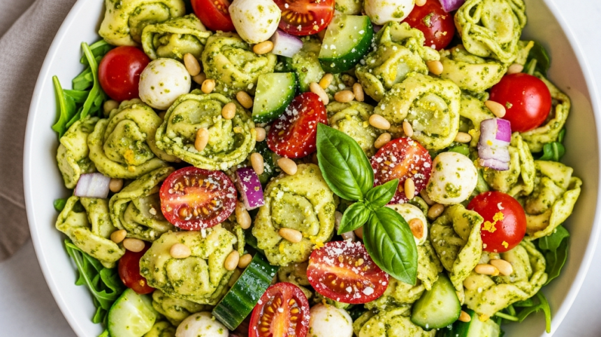 Fresh & Zesty Tortellini Pasta Salad with Vibrant Pesto Flair