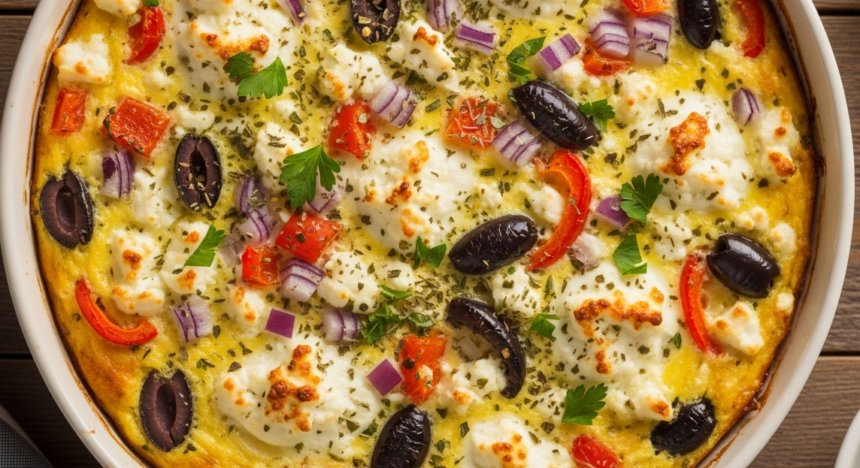 Sunny Mediterranean Feta & Olive Egg Casserole Delight