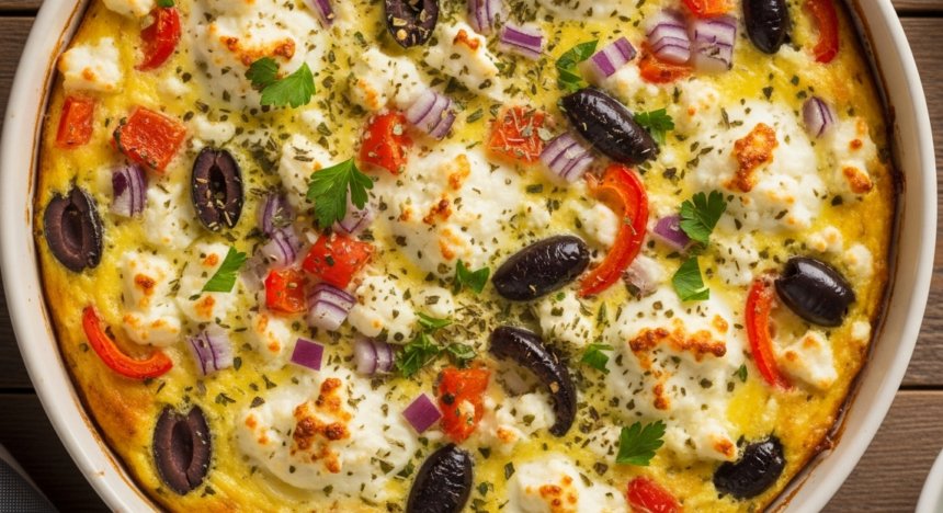 Sunny Mediterranean Feta & Olive Egg Casserole Delight