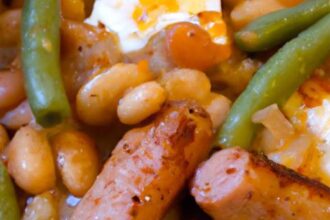 Hearty English Breakfast Casserole with Sausage & Beans