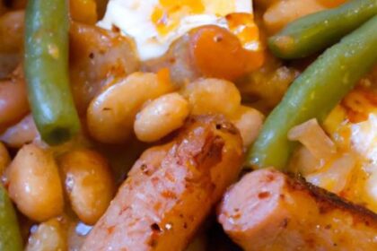 Hearty English Breakfast Casserole with Sausage & Beans