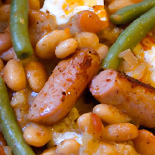 Hearty English Breakfast Casserole with Sausage & Beans