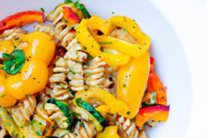 Colorful Brown Rice Pasta Salad with Roasted Peppers Flair