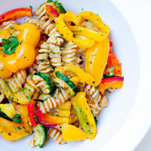 Colorful Brown Rice Pasta Salad with Roasted Peppers Flair
